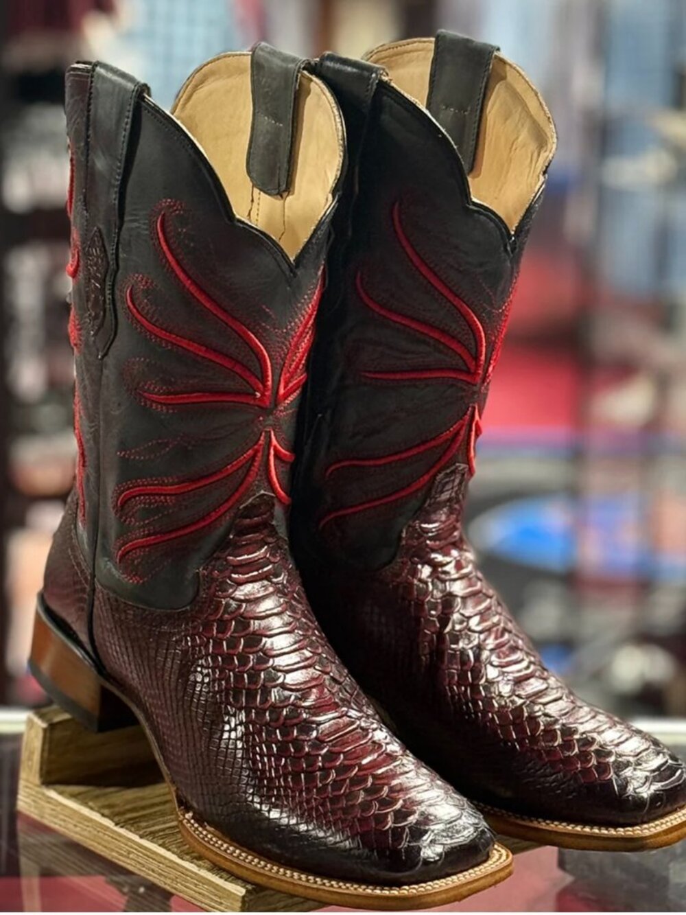 Quincy Boots - Print Python Cowboy Boots Square Toe - 12EE
